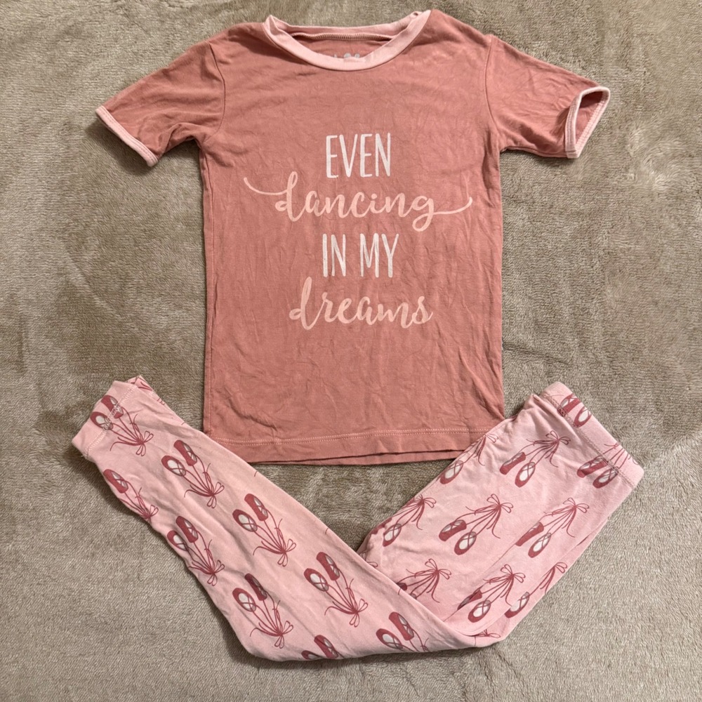 KicKee Kids Bamboo Pajama Set Size 5 Ballet Slippers Pink Short Sleeve Pants